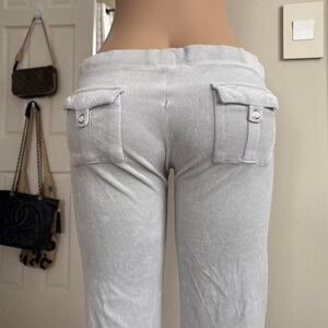 Y2K 2000s juicy couture gray snapback low rise flare track sweatpants